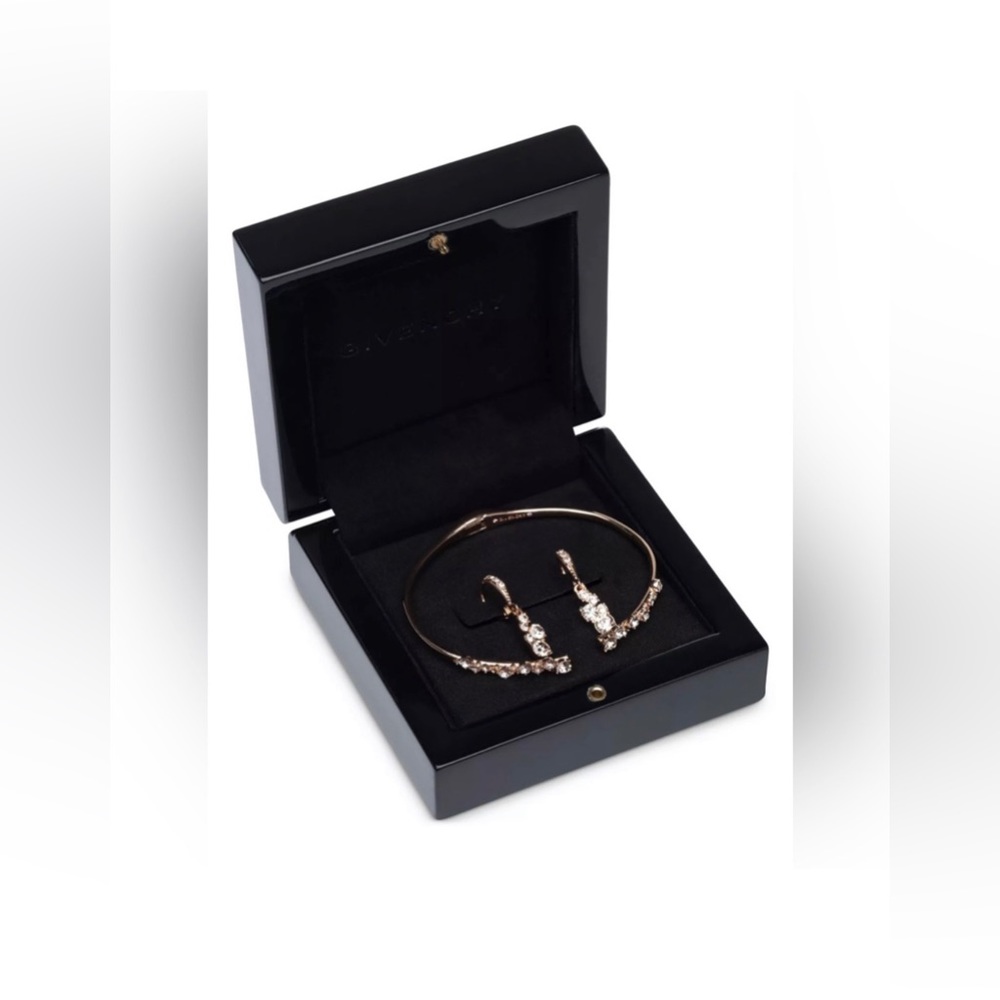 GIVENCHY Rose Gold 2Pc. Set Stone Scatter Cluster Cuff Bangle & Earrings